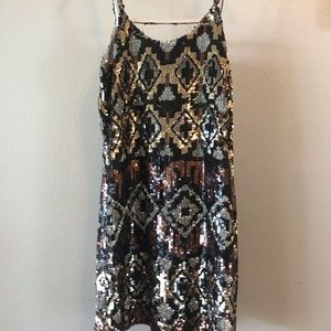 Parker Sequin Tribal Southwestern Motif Dress XS